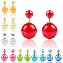Earings for Woman Girls Double Sided Colors Crystal Ball Two Ends Studs Earring